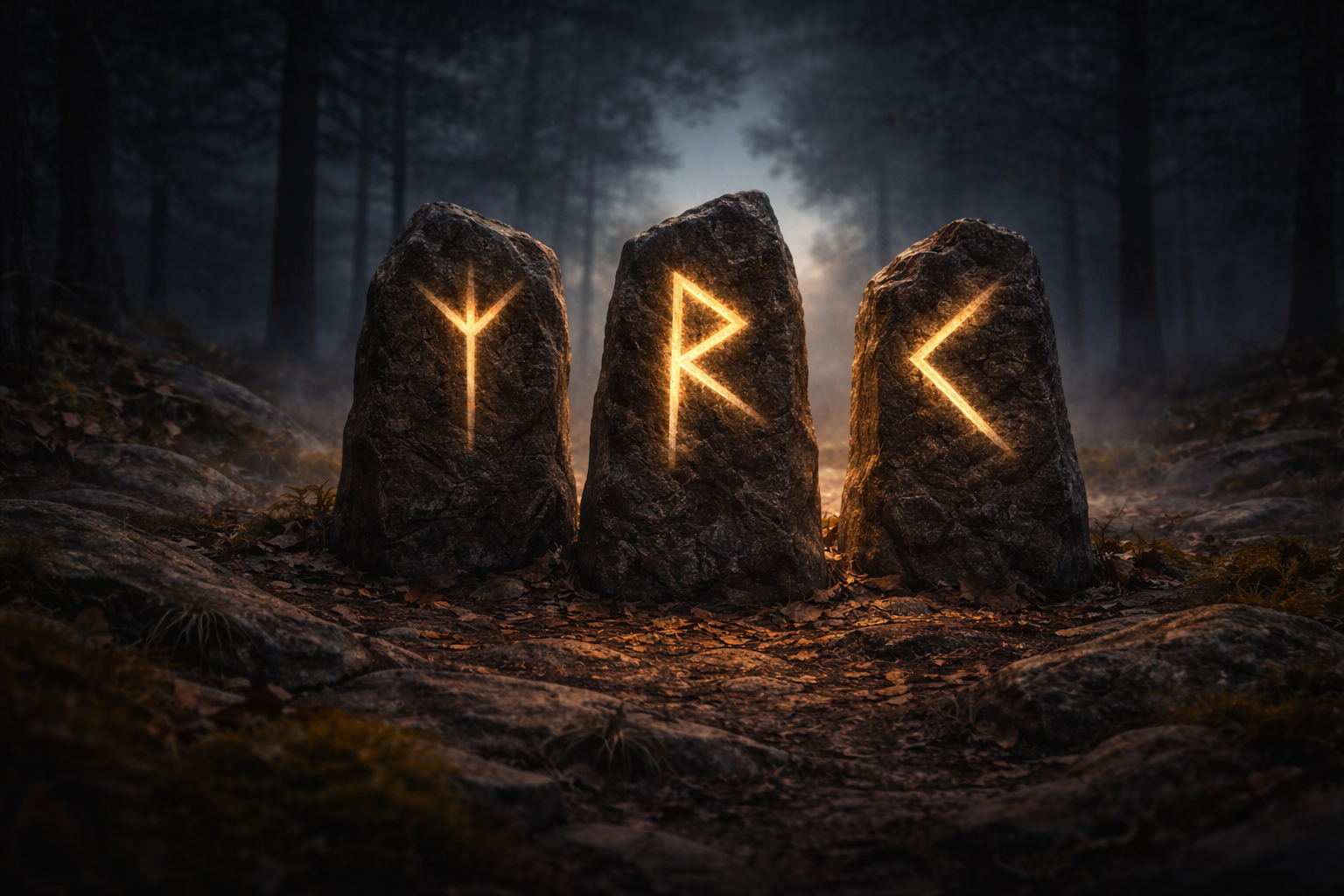 Leuchtende Runensteine im Runenpfad