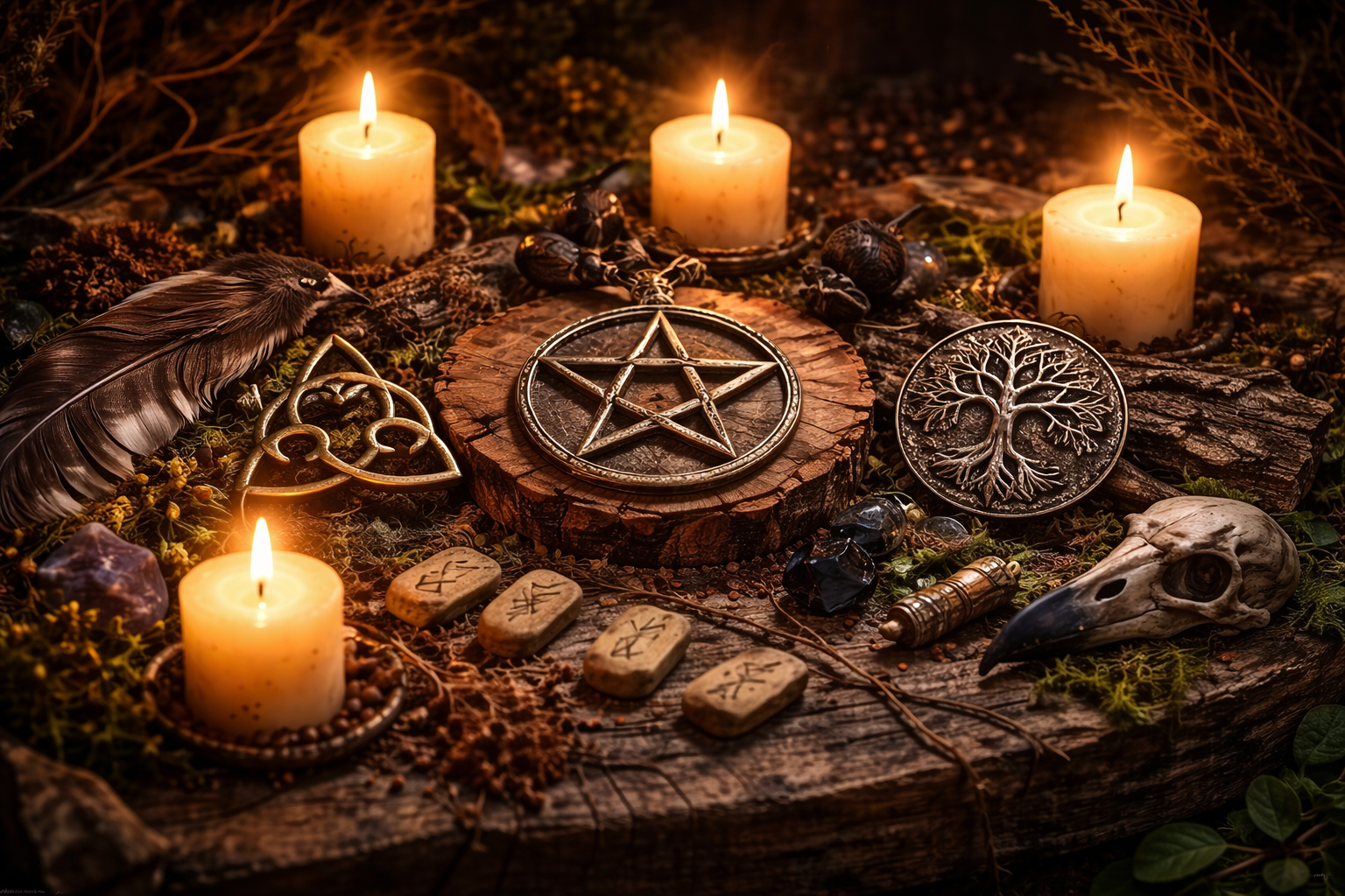 Schutz & Zeichen – Schutzaltar mit Pentacle, Triquetra und Lebensbaum